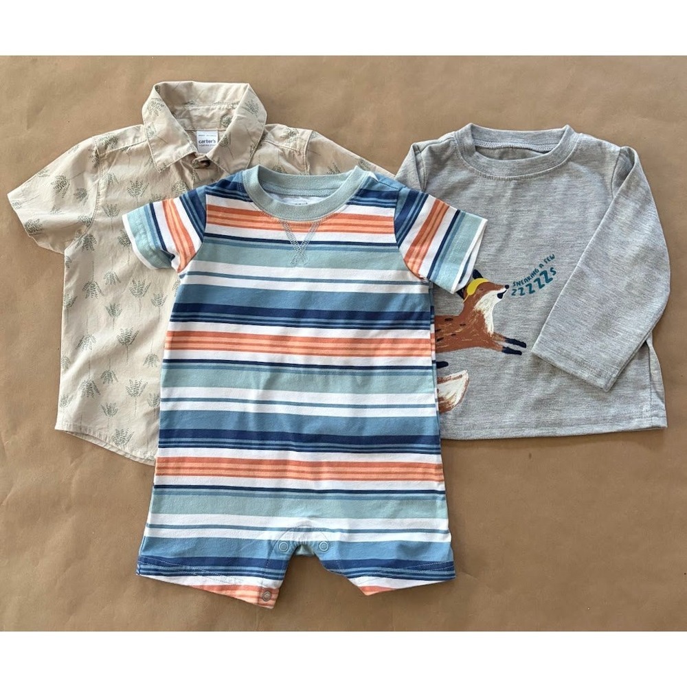 Carter's Baby Boy Bundle Lot Size 12 Months Romper Fox Tee Button Down Babycore